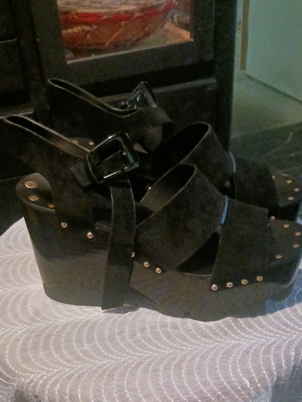 Tory Burch Black Suede Studded Platform Sandals